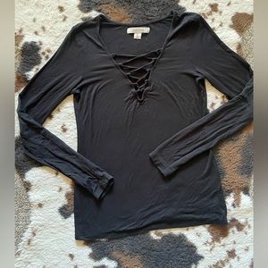 Black long sleeve lace up shirt